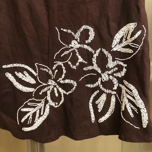 100% Linen Y2K Floral Skirt with Embodied Flowers Partially Stretchy Waist NWOT - Picture 3 of 6